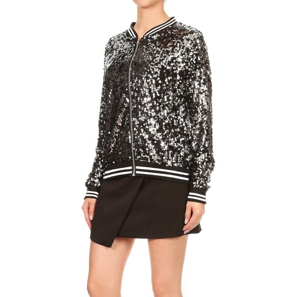 Brand New Women Black White Stripe Polyester Anna-Kaci Sequin Long Sleeve - Picture 3 of 6